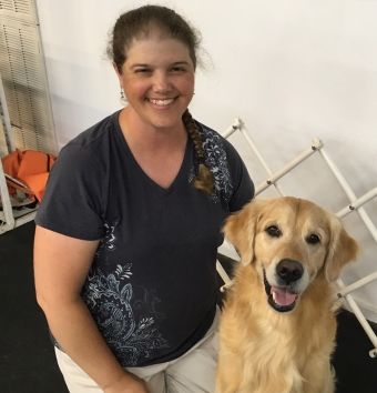Photo of Sharon Albright with her golden retriever