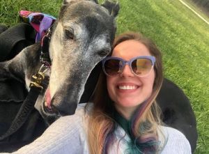 a photo of Aleksa Fortuna and her Greyhound Effie