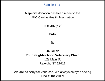 AKC Canine Health Foundation Veterinary Tribute Cards