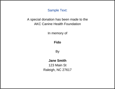 Sample text for the inside of a CHF tribute card